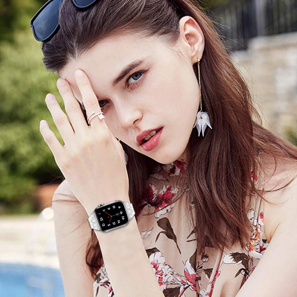 

Diamond Ceramic Strap For Apple Watch Band 38mm 40mm 42mm 44mm Stainless Steel Bracelet For iWatch Series 6 SE 5 4 3 2 Watchband