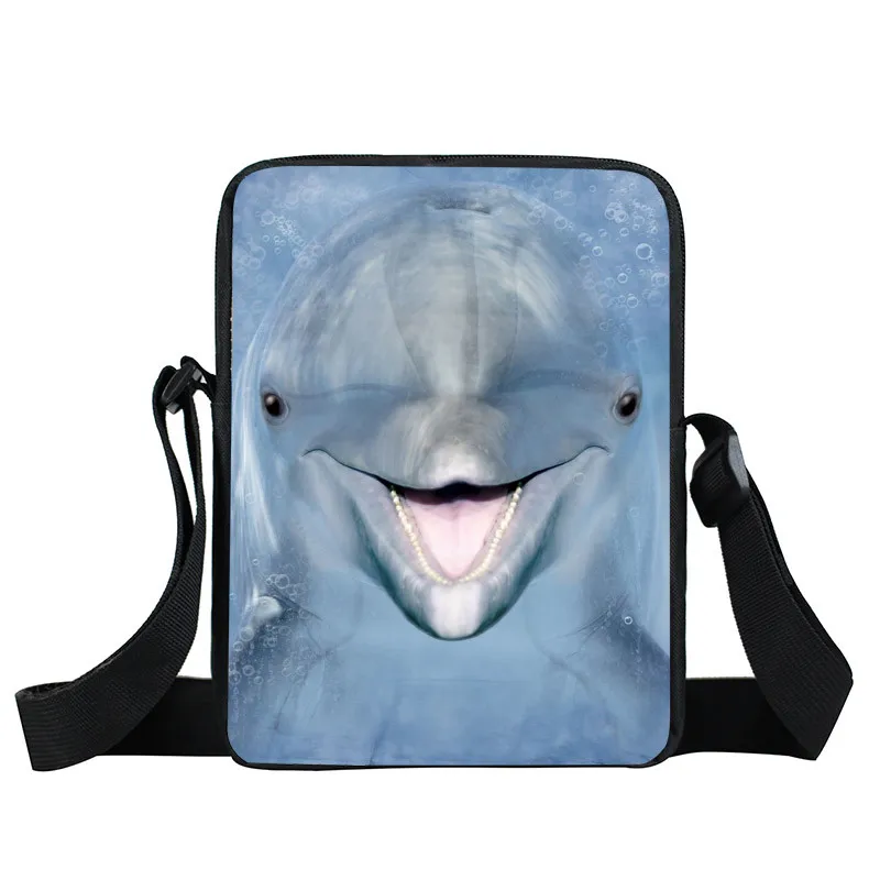 Мини сумка мессенджер с морскими животными акулами/пингвинами/дельфинами
