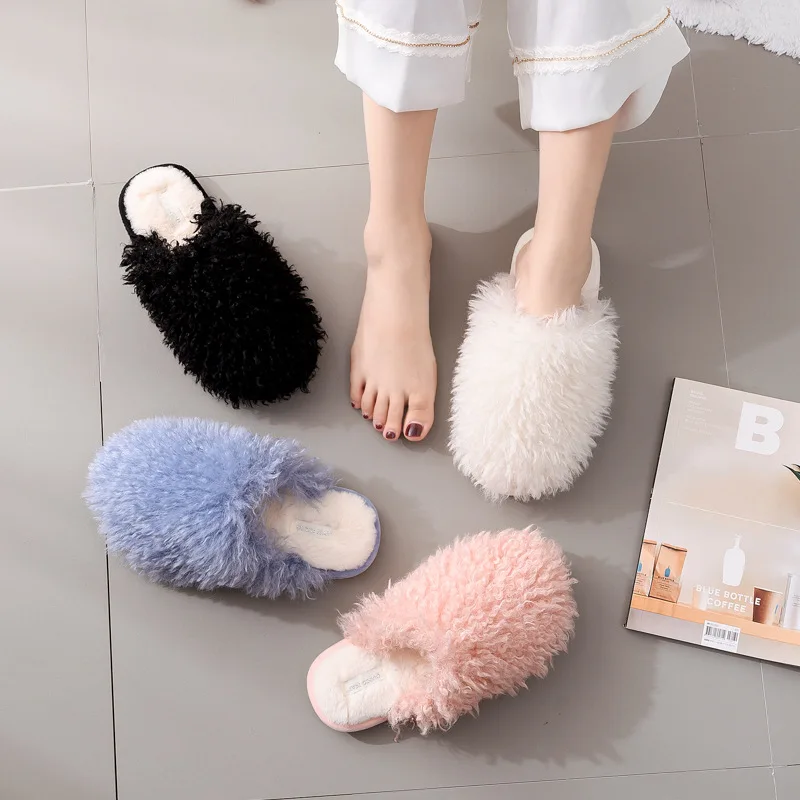 

2021 New Slippers Woman Platform Plush Indoor Fashionable Furry Shoes Faux Fur Fluffy Comfort Sandals Shoes For Woman MTX128