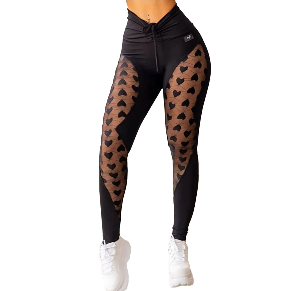 

laides Trousers Baggy Jogging Pants Black Heart Printed Women Pants Slim legging Joggers Stretch Skinny Hip-Up Stacked Pants D30