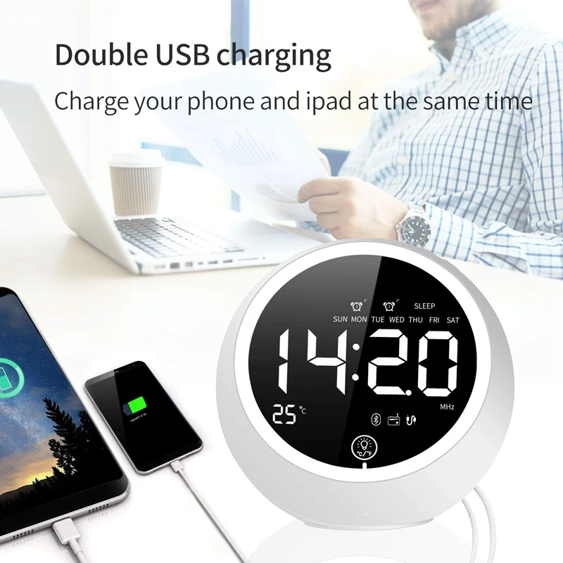 

Alarm Clock for Heavy Sleepers,Bluetooth Speakers Alarm Clock Radio with Two USB ChargerAlarm Clock for Bedrooms with FM,Digital