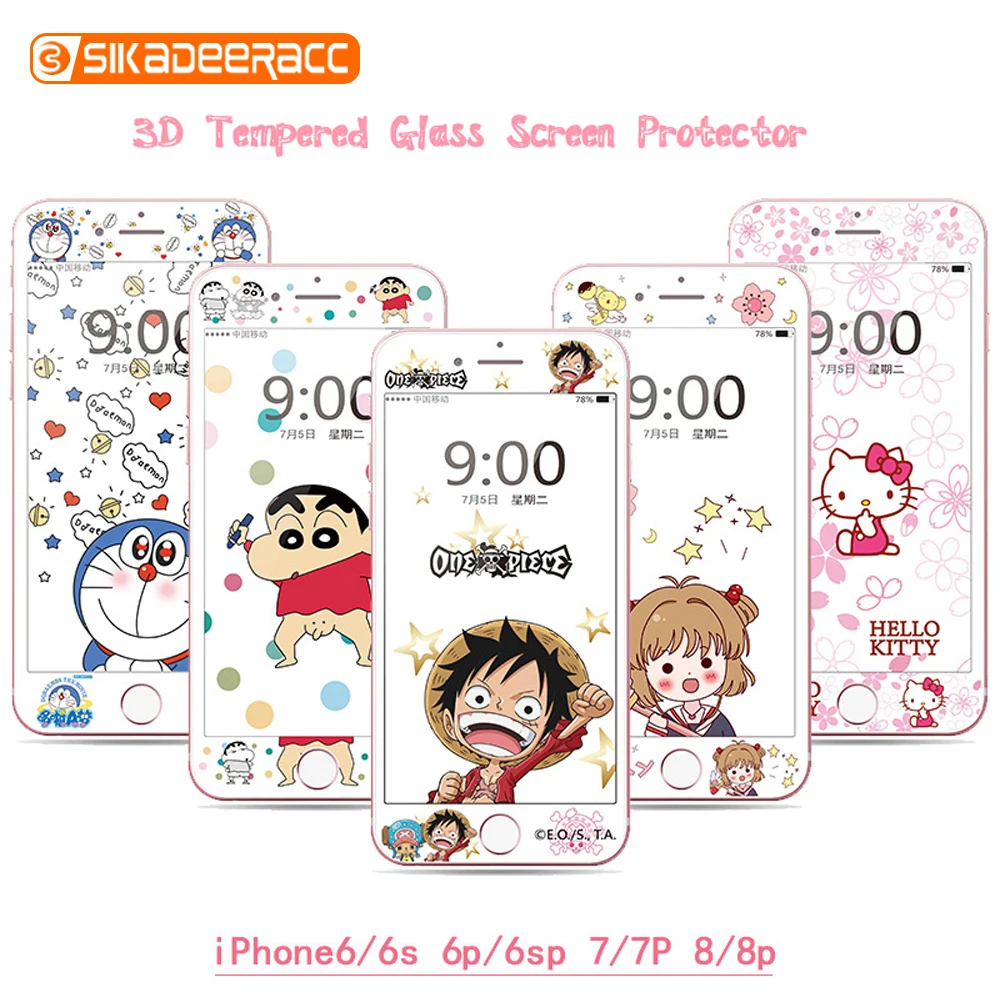 Закаленное стекло для защиты экрана для iPhone 6, 6s Plus, 7, 8 Plus, Kitty Cat, мультфильм, защитное полное покрытие, 3D пленка с закругленными краями SH04