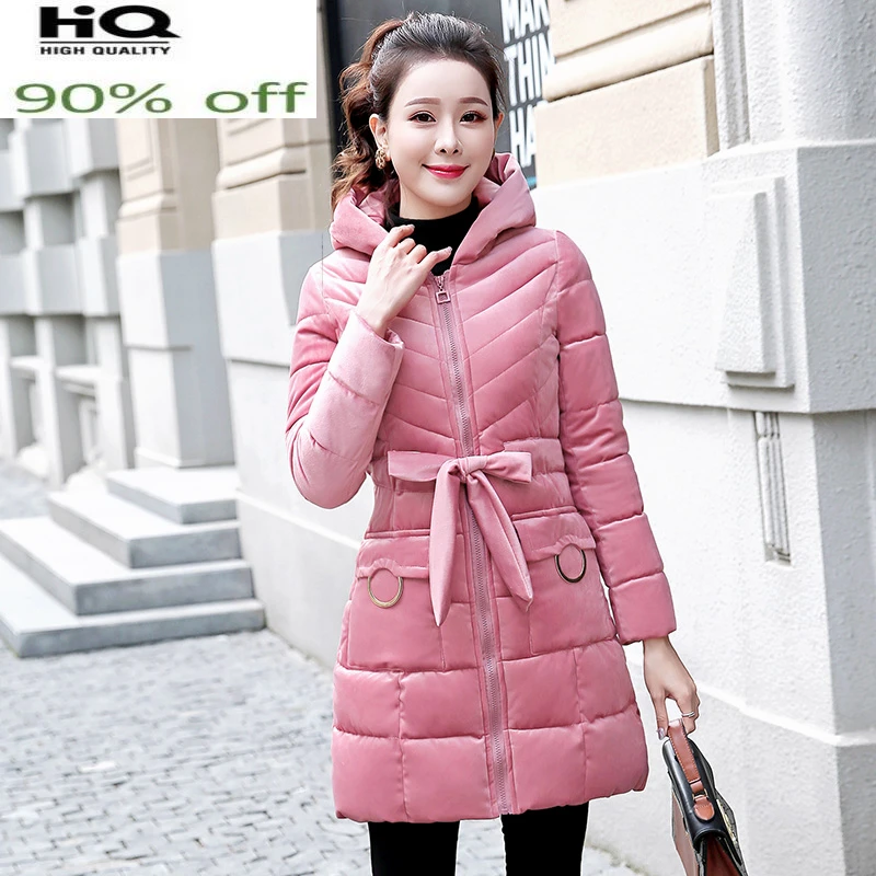 

2022 Women Parka Thick Wadded Jacket Female Jacket with Belt Women Hooded Outerwear Warm Down Cotton Parkas Coats LW664