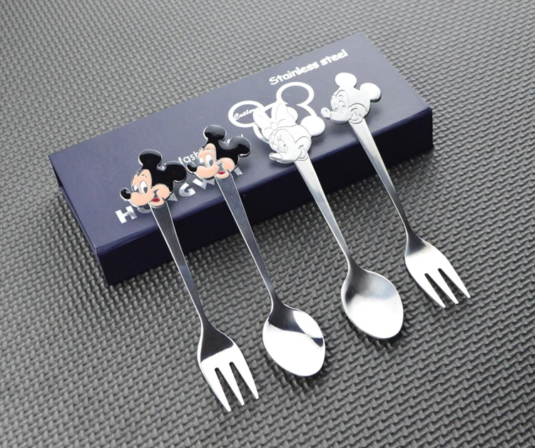 Nobox – ensemble de cuillères à thé en acier inoxydable  dessin animé Mickey Minnie cuillère