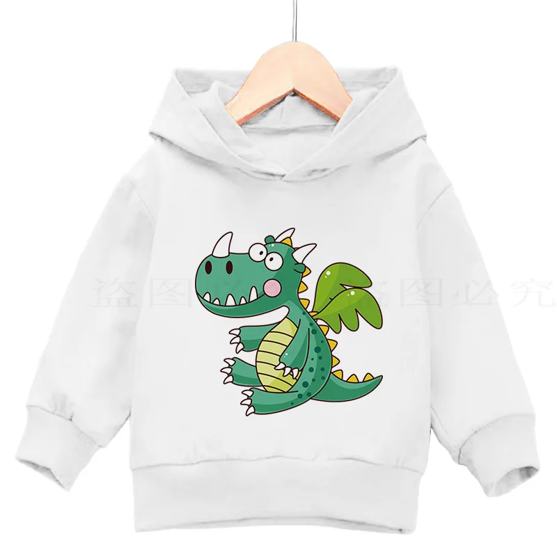 

Худи с мультяшным динозавром для детей, Свитшот из чистого хлопка с длинным рукавом для мальчиков и девочек, детская одежда с капюшоном, пул...