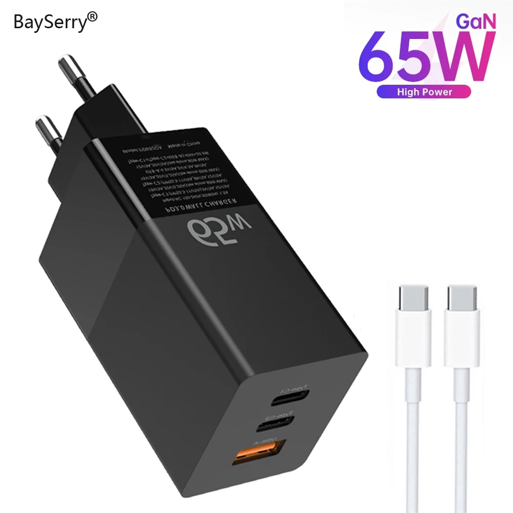 

BaySerry GaN USB C PD Charger 65W Quick Charge QC 4.0 3.0 PPS SCP AFC USB Type C Fast Charger For Macbook Pro iPhone 12 Samsung