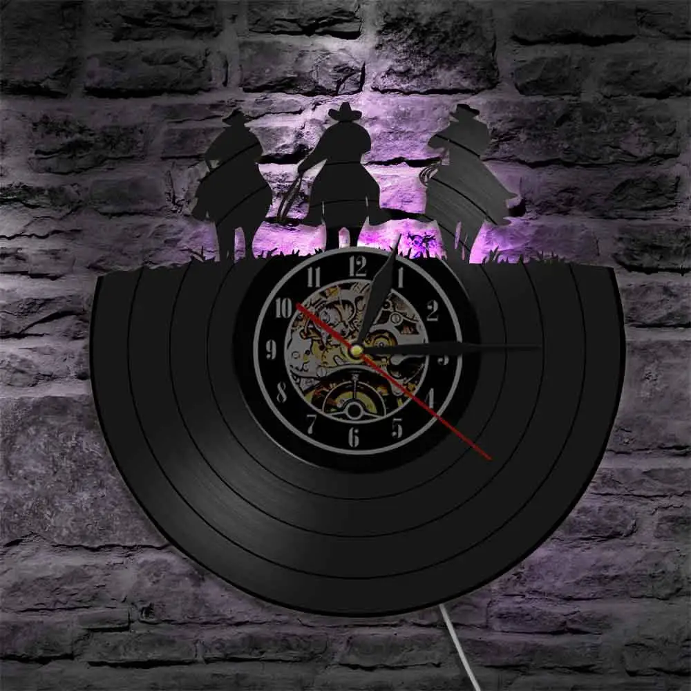 

Wild West Horse Wall Arrt Vinyl Record Wall Clock Horse Rodeo Texas Boots Farmers Gifts Home Decor Wall Clock With LED Light