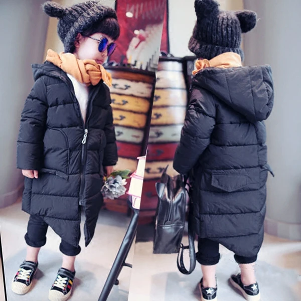 Boys Winter Jacket Thickening 2019 New Warm Cotton Clothes Roupa Children's Clothing Black Hoodie Long Outwear Infantil Costumes | Мать и