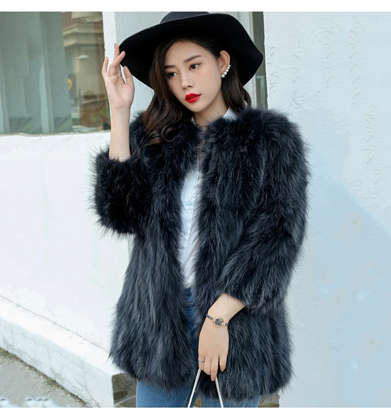 Женское пальто из натурального меха енота модное теплая зимняя куртка|Шубы и