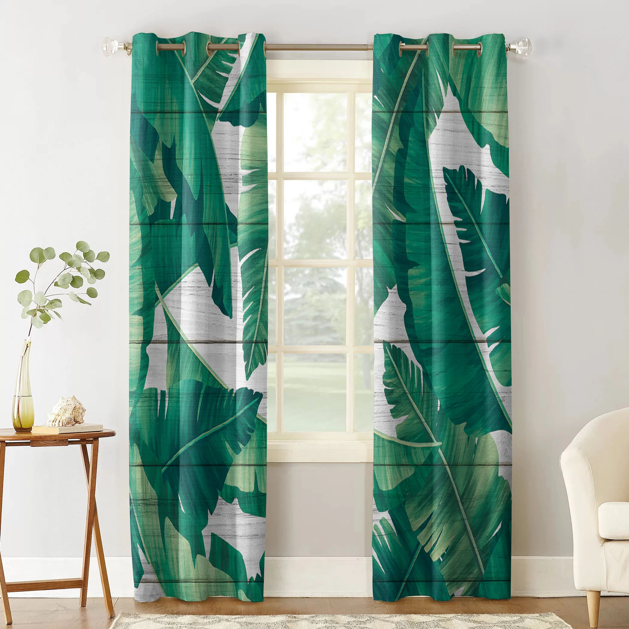 Тропические растения пальмовых листьев дерева занавески на окна с принтом