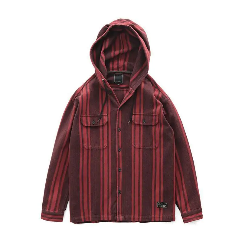 

Striped Shirt Jacket Men's Japanese Retro Herringbone Pattern Loose Outer Wear Shirt Tooling Hoodie Wind Breaker Jacket Men