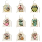 фартук для кухни для дома и кухни для парикмахеров Новый Льняной фартук с мультяшной совой, Детский фартук для родителей и детей, домашний фартук для готовки без рукавов, фартук для выпечки, инструмент для чистки