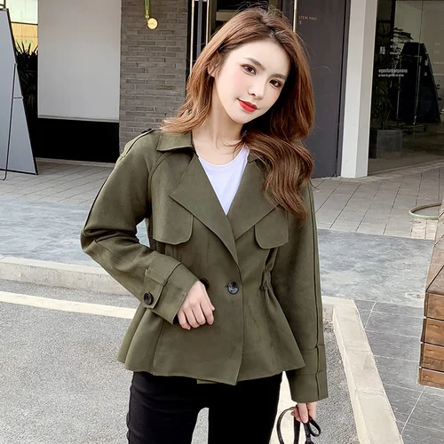 

Весенне-осенняя популярная двурядная Женская куртка с одной пуговицей и отворотом Корейская Повседневная облегающая короткая куртка h00184