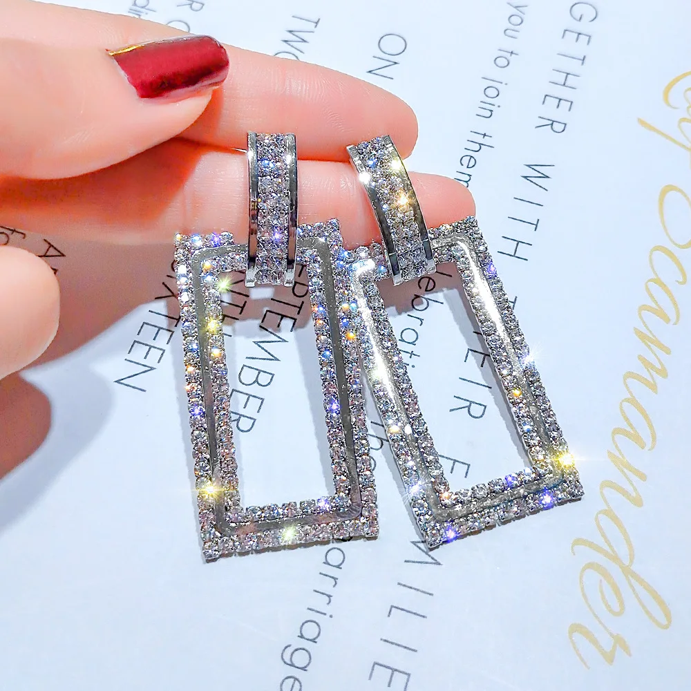 

Korean Fashion Rectangle Women Earrings Dangle Pendants Crystal Simple Bijoux Jewelry Trendy Luxury Wedding Party