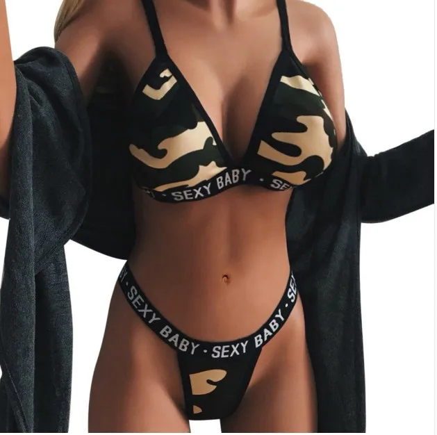 

2019 Sexy Women OMG Letters Swimwear Brazilian Bandage Push Up Swimsuit Solid Beachwear Bathing Suit Thong Biquini Bikini Set