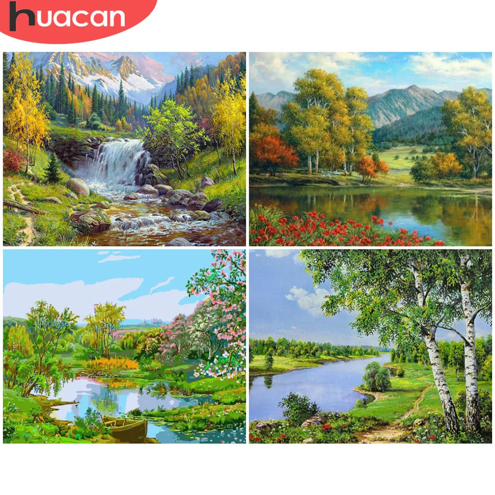 

HUACAN Pictures By Number Lake Scenery Kits Home Decor Painting By Number Mountain Tree Drawing On Canvas HandPainted Art Gift