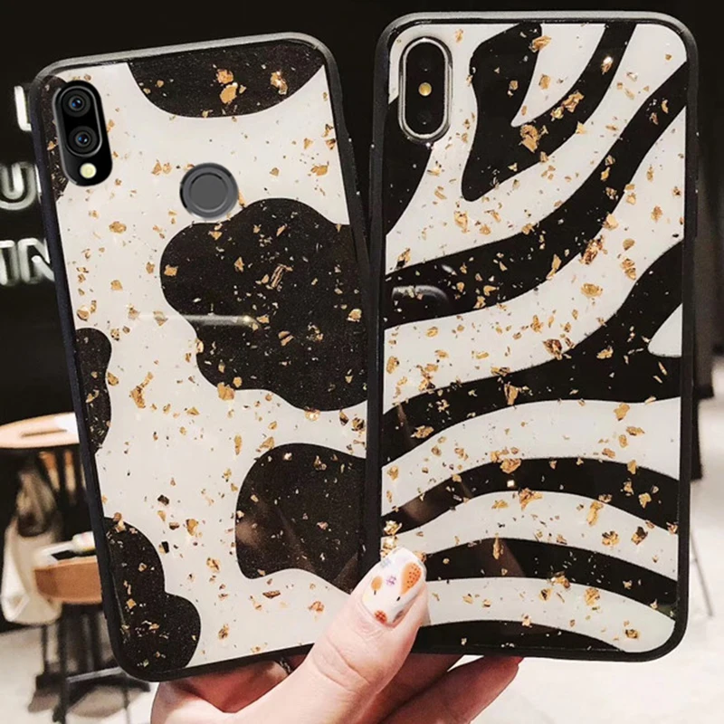 Модный чехол для телефона с изображением коровы леопарда зебры из золотой фольги