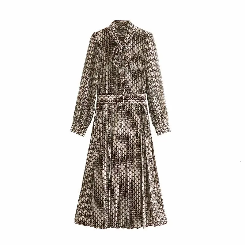 Женское плиссированное платье миди винтажное с v-образным вырезом и