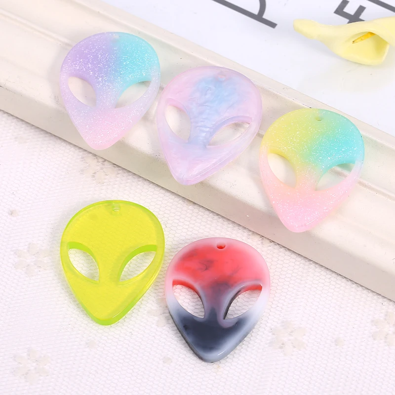 

10Pcs 40mm*29mm Glitter Resin Flatback Skull Shape Accessories With Hole For Necklace Keychain Pendant DIY Making