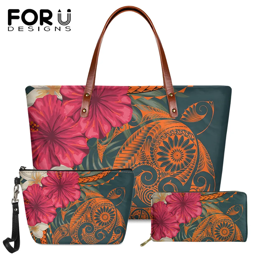 

Женские сумки на плечо FORUDESIGNS, модные полинезийские тропические гибискус и Плюмерия с рисунком гавайской черепахи, большие тоуты