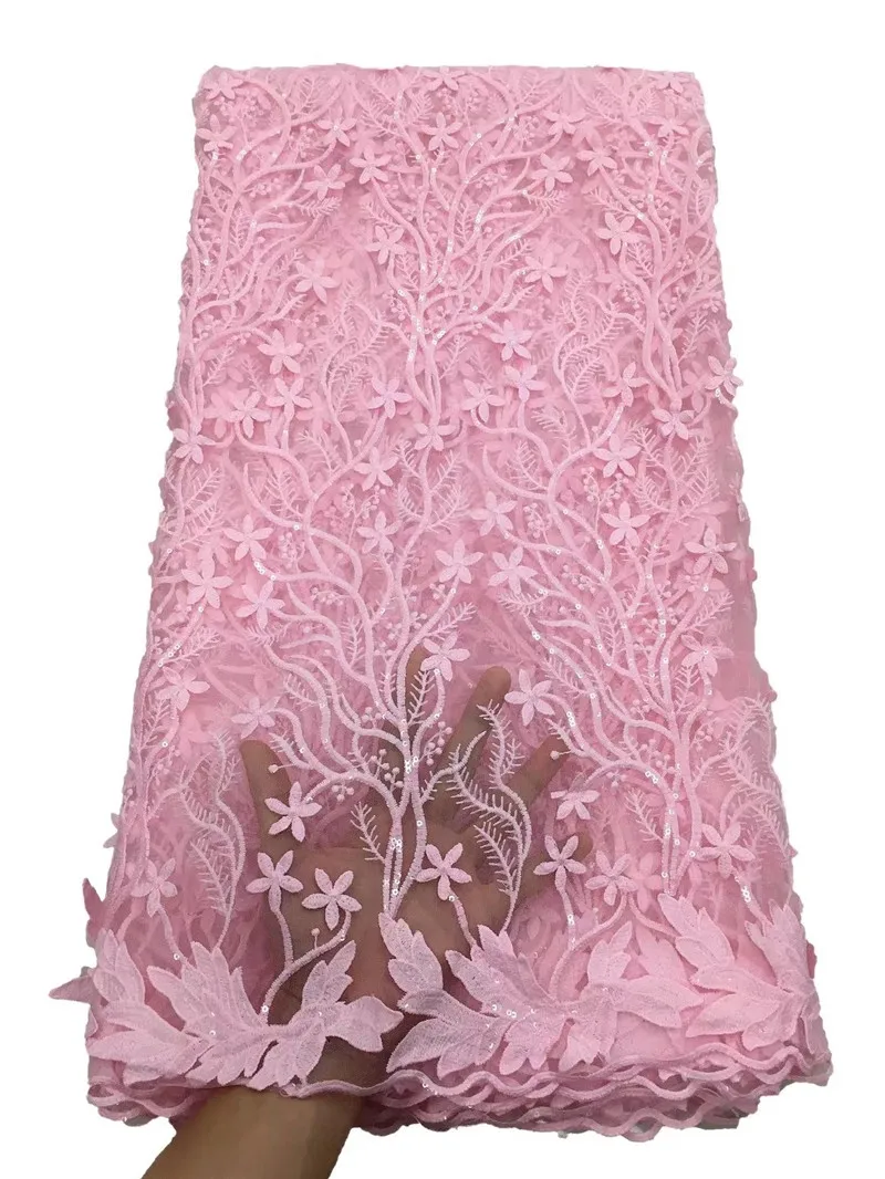 

2021 Baby pink Color Embroidered Mesh Laces Fabric New Design Sequins Mesh Tulle Lace Fabric For Women NI5008-2