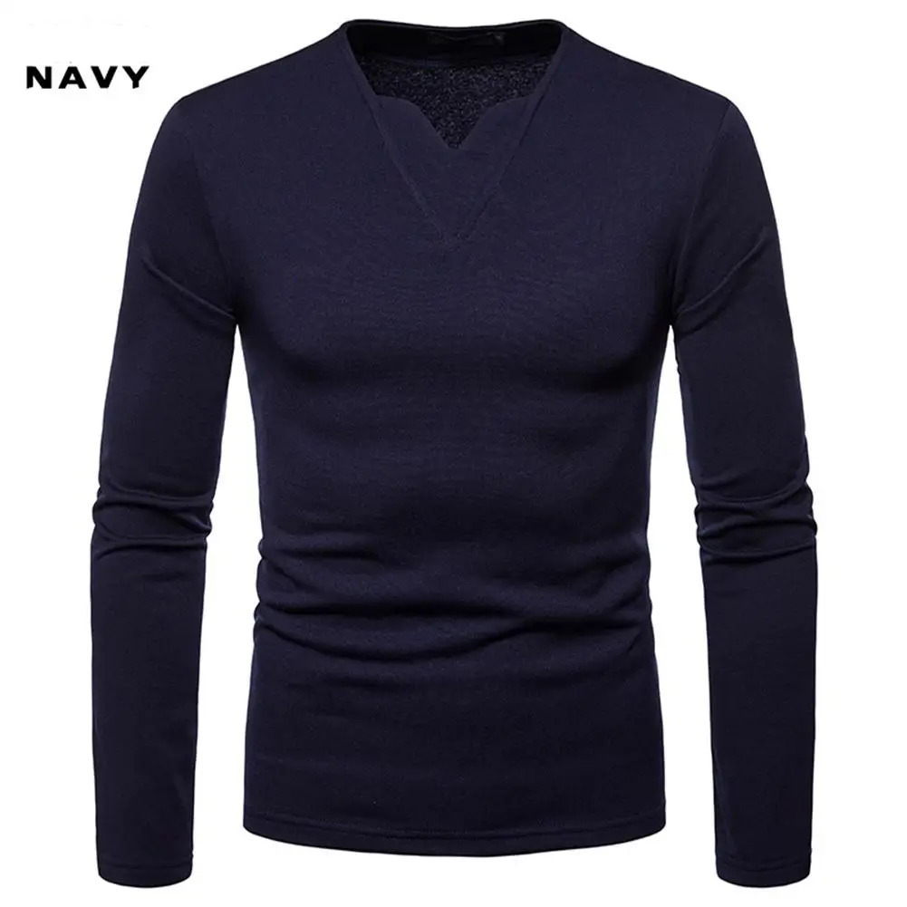 Kuulee Мужская бархатная рубашка с длинным рукавом v-образным вырезом приталенная