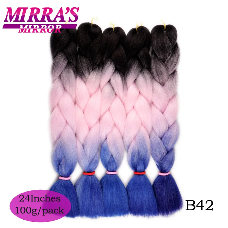 Mirra's Mirror 5 шт., 3 тона, Омбре, огромные косички, волосы для плетения, коричневые синтетические волосы для наращивания, Омбре, вязанные крючком волосы, 24 дюйма, 100 г