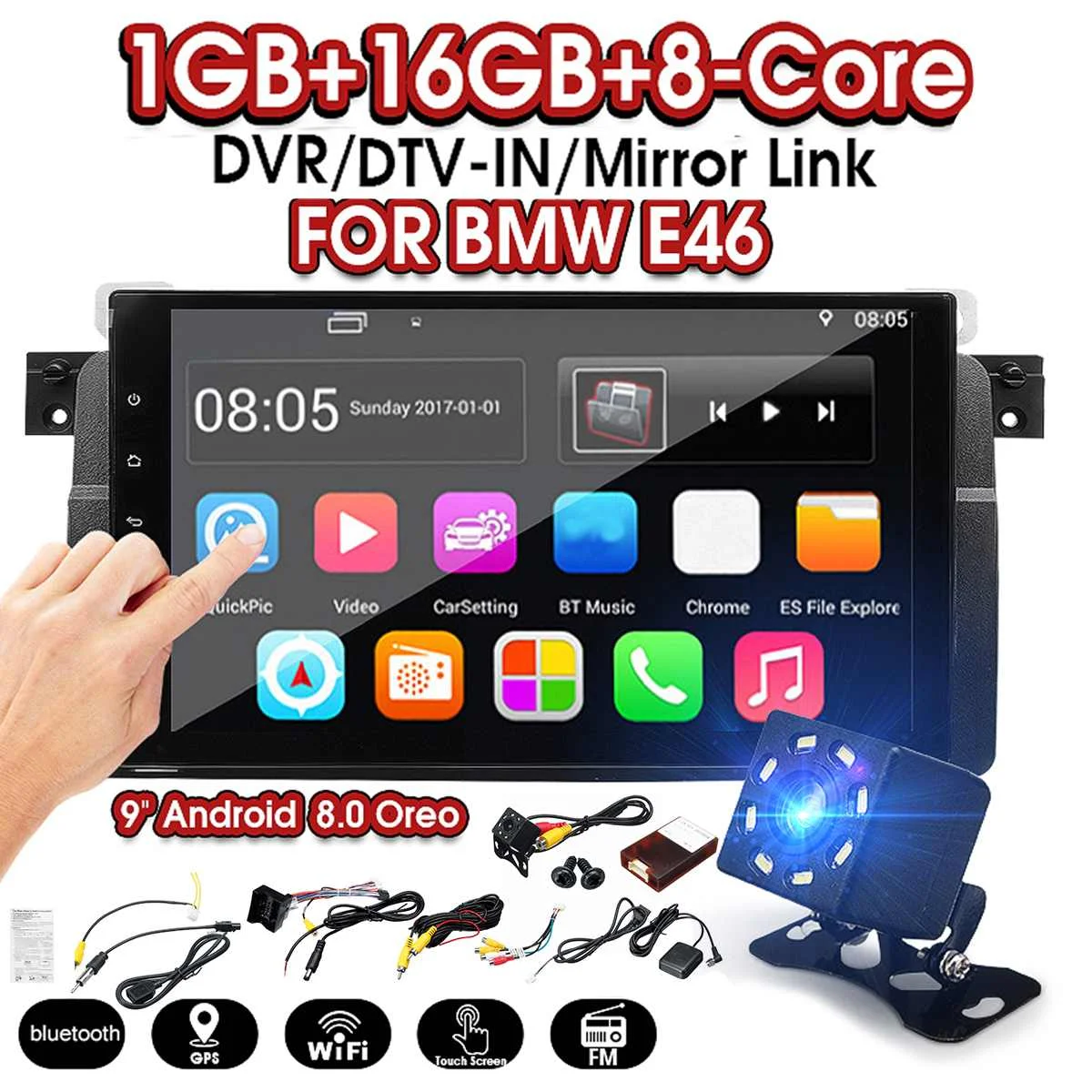 9&quot Android 8.0 Car Radio Multimedia Player Stereo GPS WiFi bluetooth Rear Camera for BMW E46 M3 318 320 325 330 335 | Автомобили и