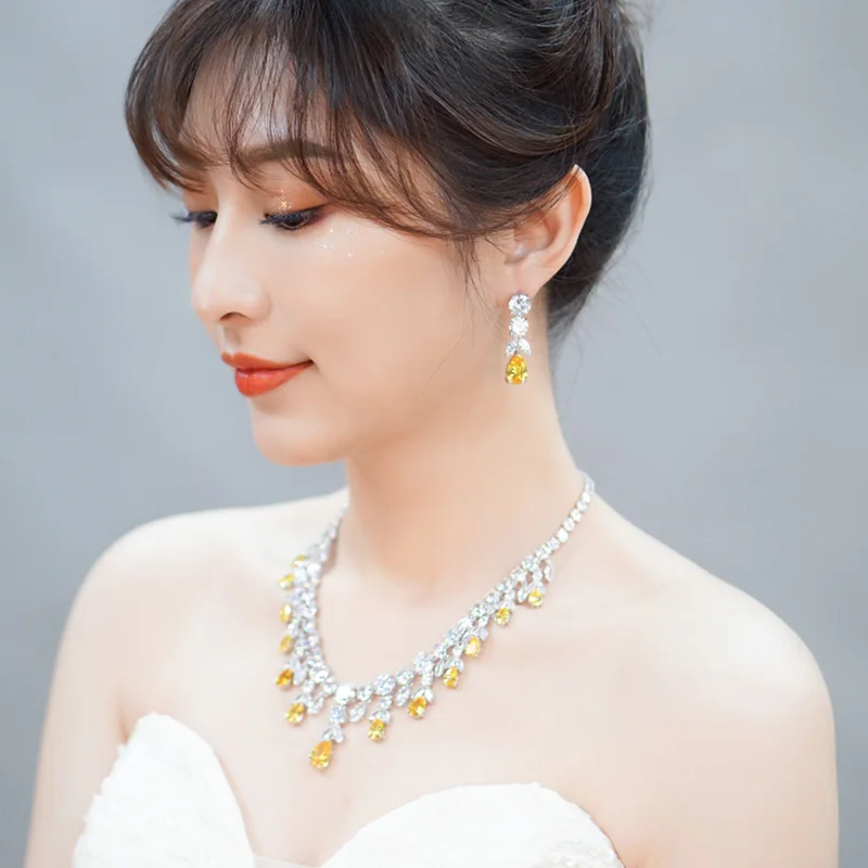 Роскошные серьги-подвески с фианитами Pera ожерелье тяжелый комплект ювелирных