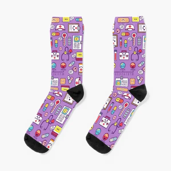 

Proud To Be A Nurse Pattern Purple Crew Socks Cute Women Mens Sports Unisex Comfortable Best Black Autumn Breathable Cartoon