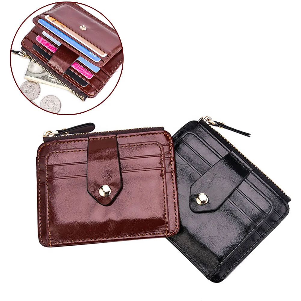 

Hot Selling Men's Wax Leather Zipper Magnetic Creative Wallet Hand Pocket Wallet Case Bag