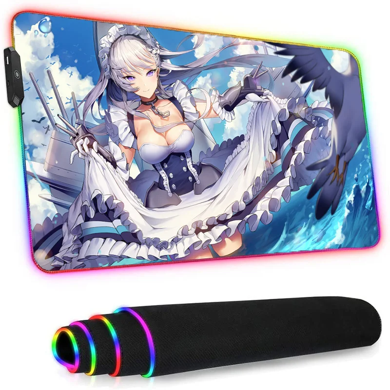 

Azur Lane Led Mouse Pad Rgb Anime Gaming Accesories Genshin Impact Dedales Gamer Girl Leather Mat While Desk Mat Cute carpet xxl