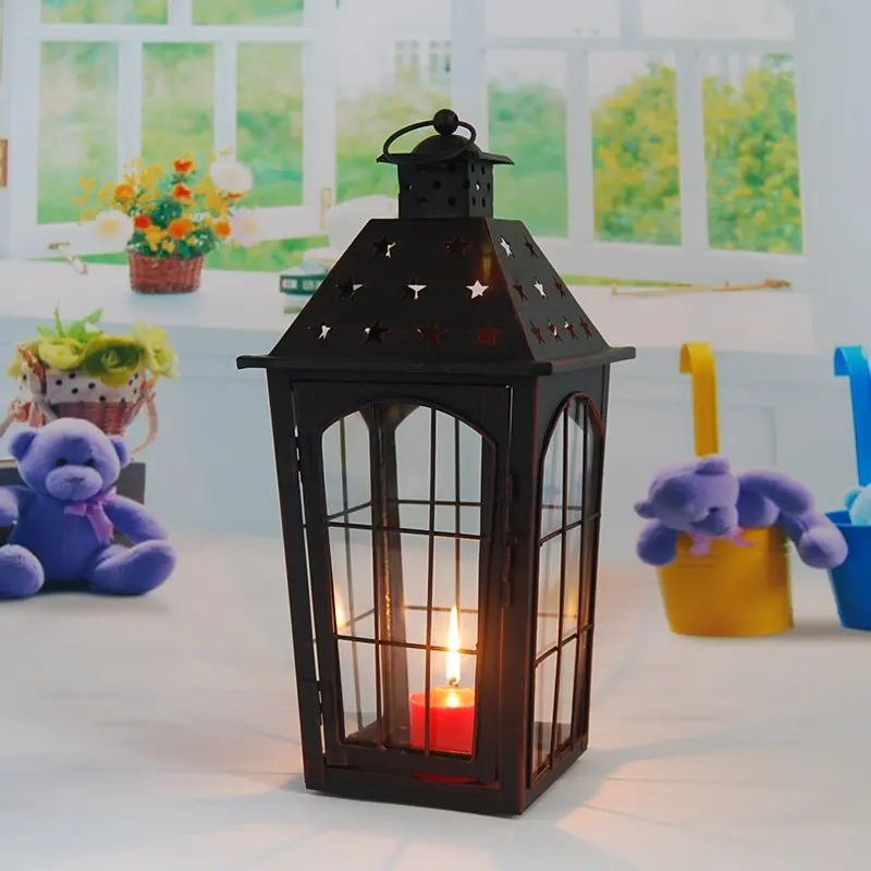 

White hollowed out, iron, glass, wind proof lamp, Candlestick, decorative large lantern