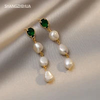 shangzhihua luxury crystal long baroque pearl tassel earrings for women 2021 new trend simple exquisite jewelry gift