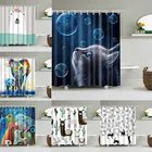 Шторка для душа в ванную комнату, моющаяся декоративная занавеска С 3D рисунком кошки, слона, 12 крючков