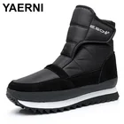 Женские ботинки обувь YAERNI 2021, модные однотонные Нескользящие Водонепроницаемые зимние ботинки, женская обувь, теплые плюшевые зимние ботинки на липучке ankleboot