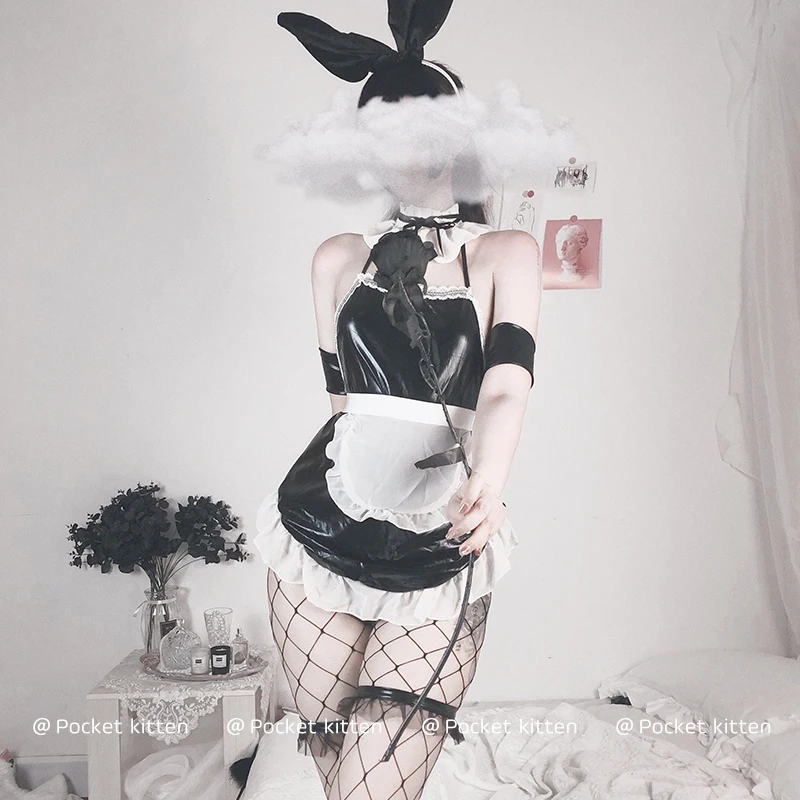 

Сексуальный милый кролик девочка из искусственной кожи Женский комплект кролика хорошее качество можно носить на комикс шоу кавайные косп...