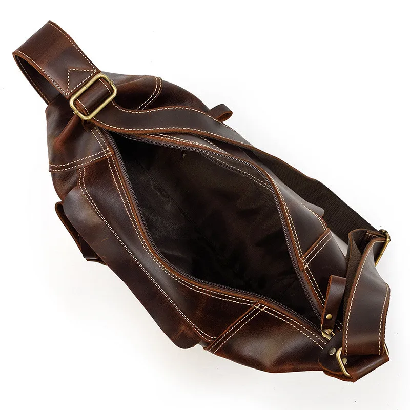 Fashion personality design natural crazy horse cowhide men's crossbody bag casual outdoor weekend genuine leather shoulder bag