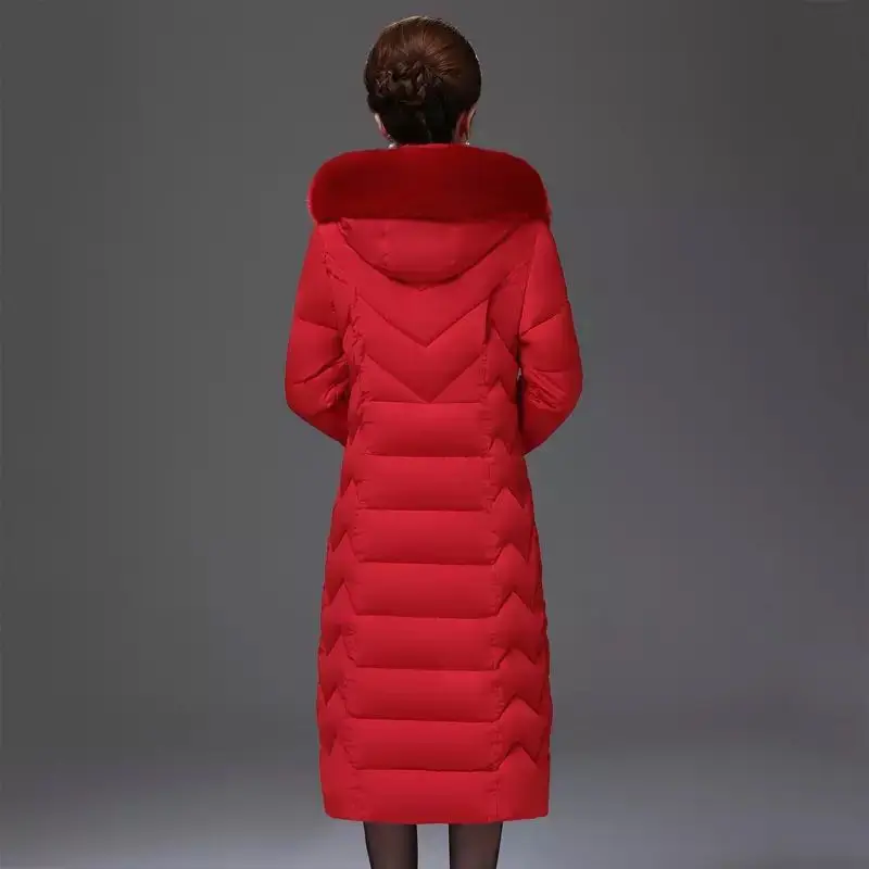 X-Long 2022 New Winter Casual Jacket Women Office Ladies Parka Mujer Solid Hooded With Fur Collar Slim Women's Thick Coat s1347