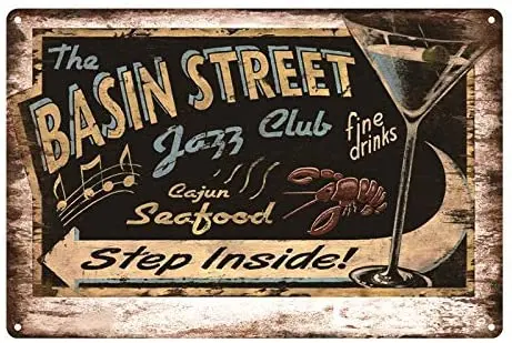 

Basin Street Vintage Style Metal Sign Iron Painting for Indoor & Outdoor Home Bar Coffee Kitchen Wall Decor 8 X 12 Inch