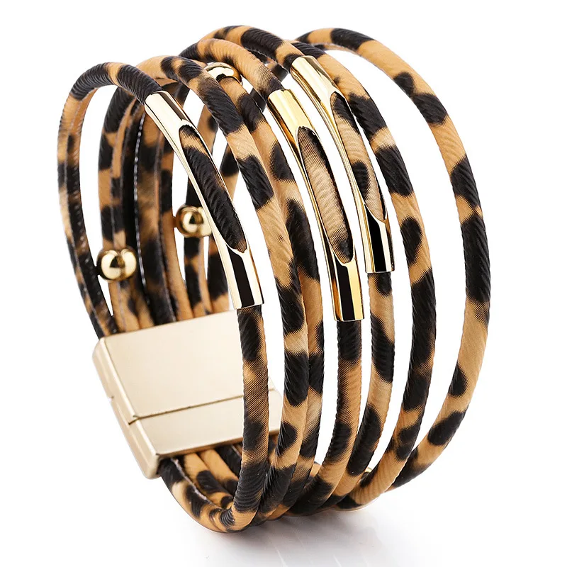 

Leopard Leather Bracelets for Women Elegant Bangles & Bracelets Multilayer Wrap Charm Bracelet 2020 Jewelry