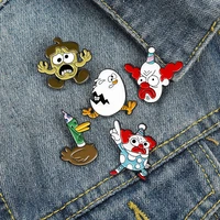 2pcs alloy dripping oil charm animal brooch creative cartoon funny clown duck and white chicken animal brooch badge wholesale