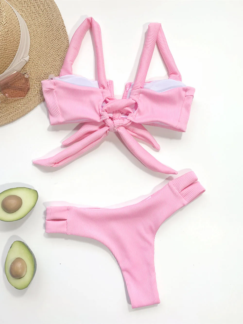 

Sexy V Shaped Ribbed Knotted Bikini Women Swimwear Female Swimsuit 2021 Summer New Bikini set Bather Bathing Suit Swim