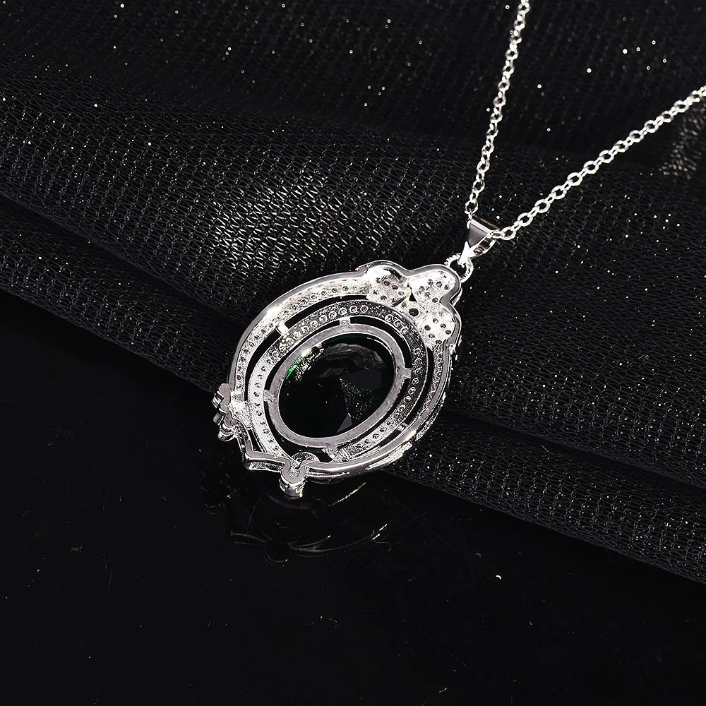 

Silver 925 Jewelry Pendant Natural Colombian Emerald Pendant Oval Emerald Necklace Inlay Zircon Pierscionki Pendant Bizuteria