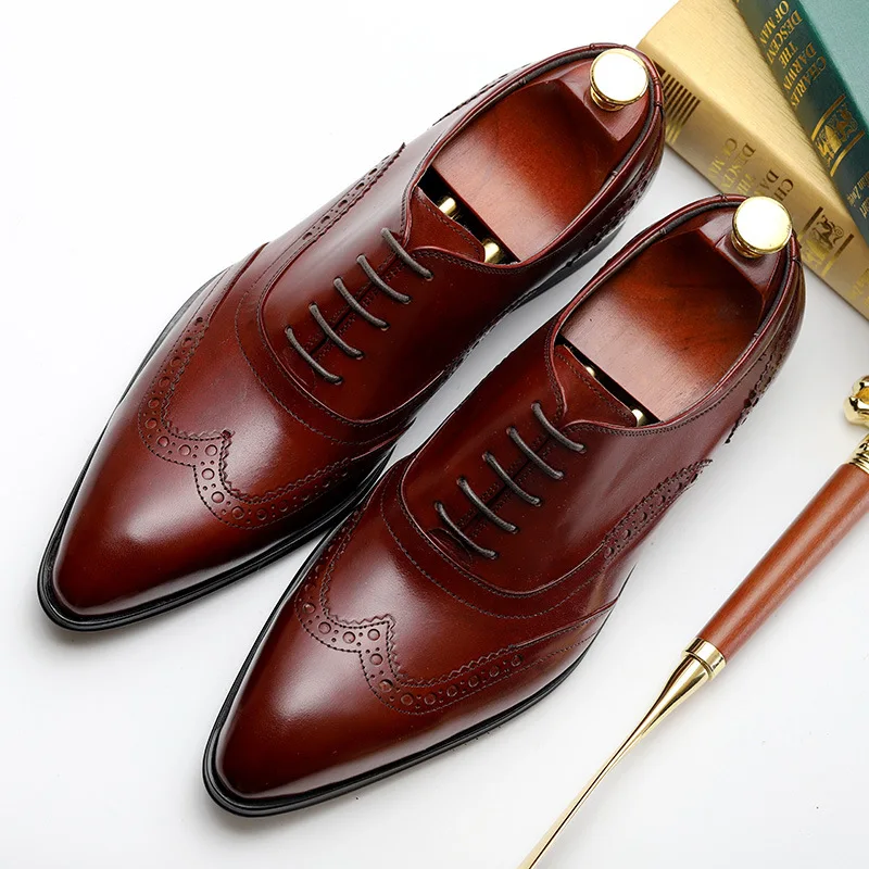 

Genuine cow leather brogue Wedding shoes mens casual flats shoes vintage handmade oxford shoes for men black red spring