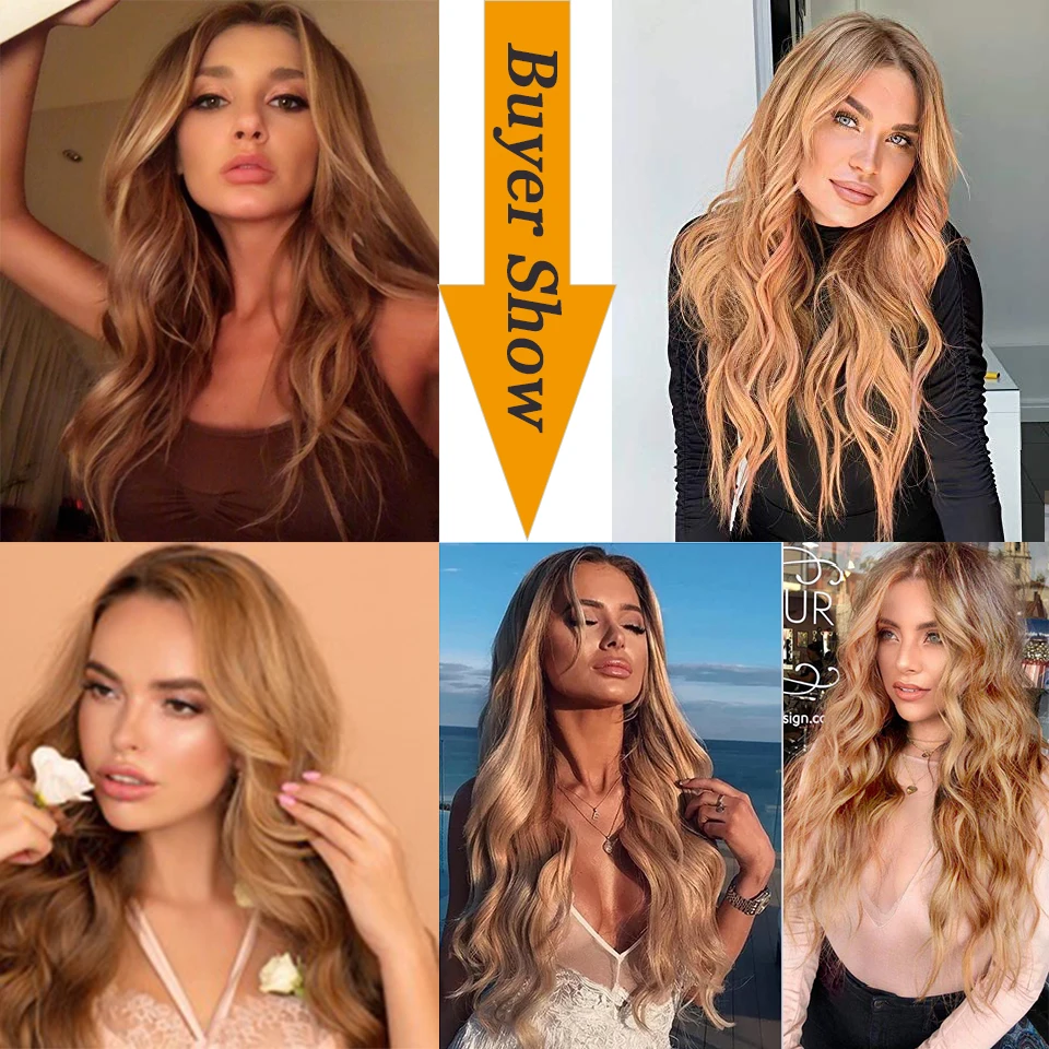 

AISI QUEENS Ombre Brown Long Natural Wave Wigs Synthetic Wig for Women Daily Hair Middle Part Hairline High Temperature Fiber