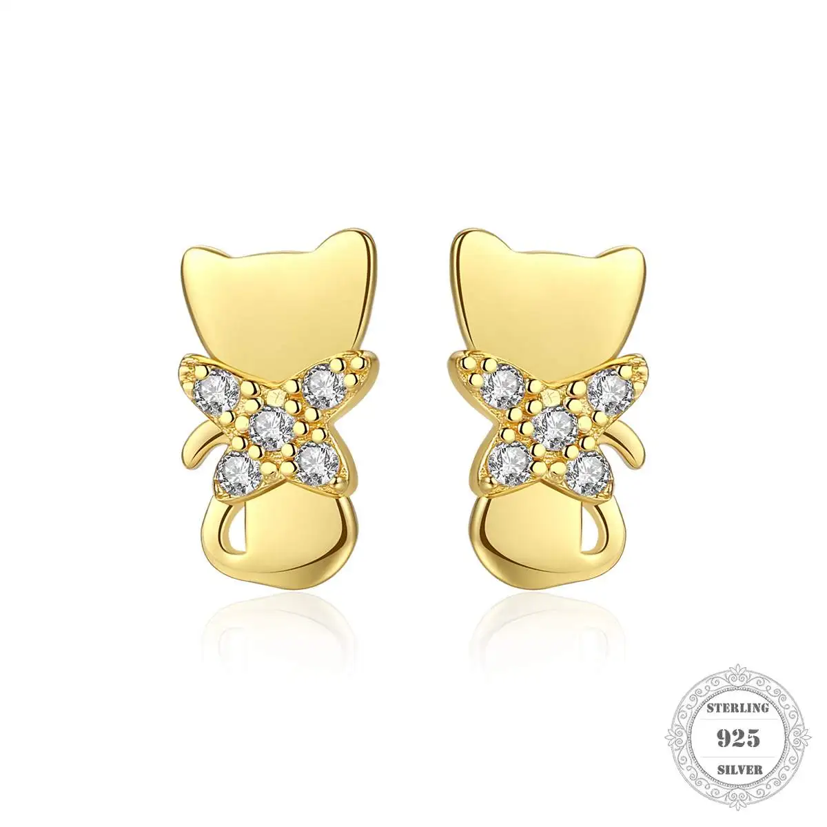 Серьги гвоздики в виде кота с бантом модные хорошие ювелирные украшения стиле