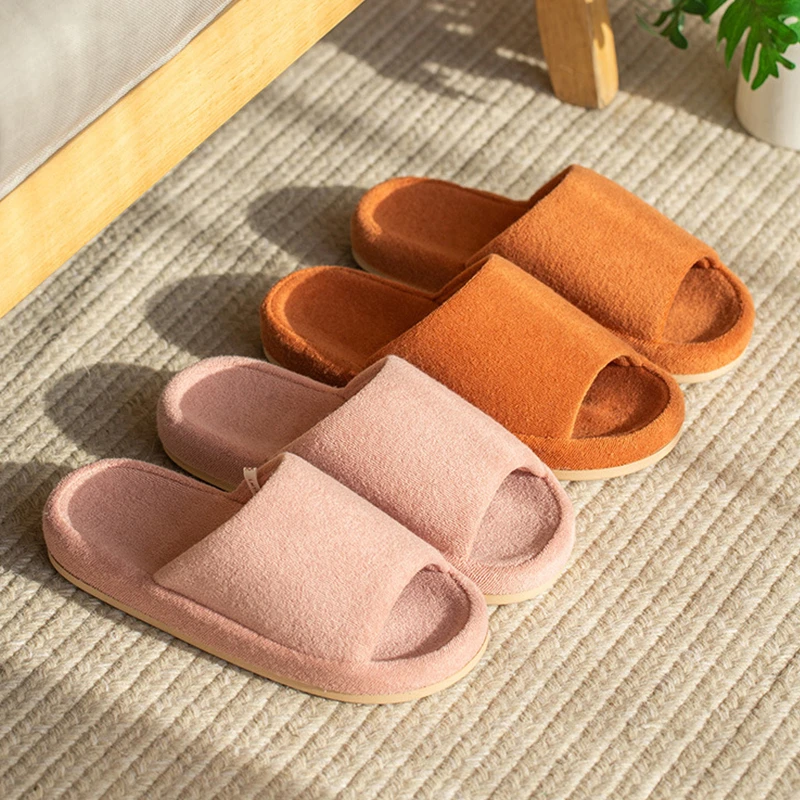

Indoor Soft Women Cotton Slippers Quiet Anti-slip Bedroom Lovers Platform Shoes Lightweight EVA Home Ladies Hemp Slides