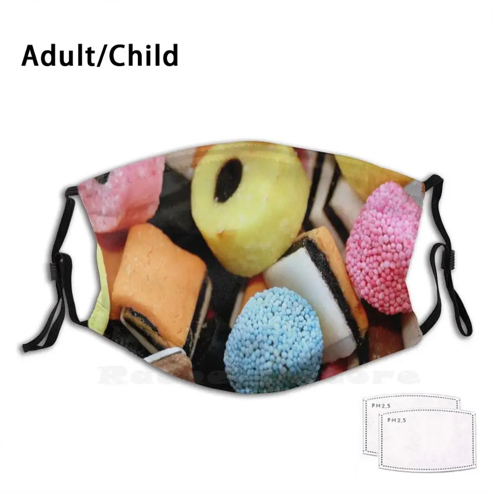 

Маска многоразовая с фильтром Pm2.3300 для лица, разные виды пищи, лакрица, сладкие зубы, желтая, синяя, розовая