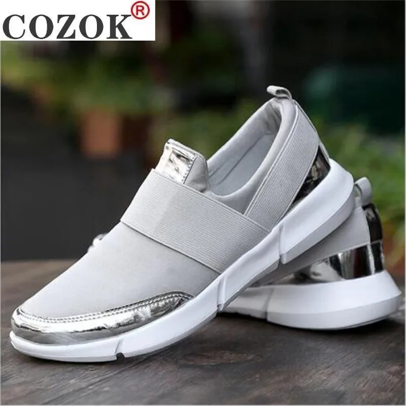 

2021 Women Casual Shoes Female Platform Shoes Slip On Women Flat Tenis Casual Ladies Shoes Flats Silver Sneakers Size35-42